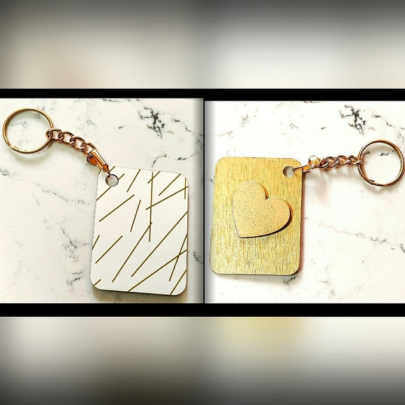 NEW Handmade Keychain Bag Tag! Italian Wood - Lines. "I LOVE My Bag!" Wood Heart - Picture 1 of 6